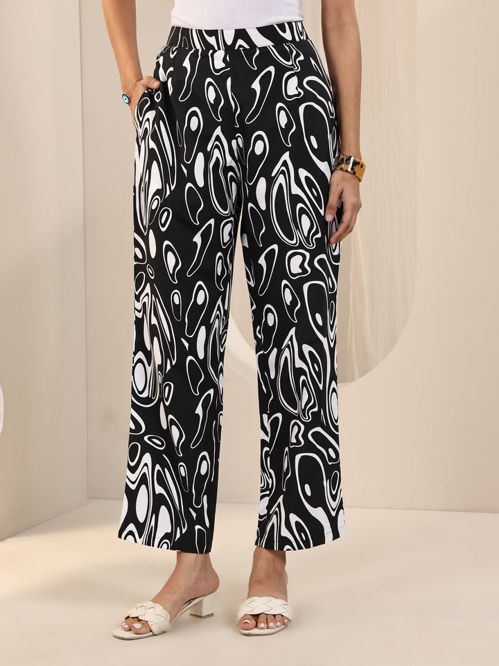 Black Printed Silk Blend Straight Kurta Set