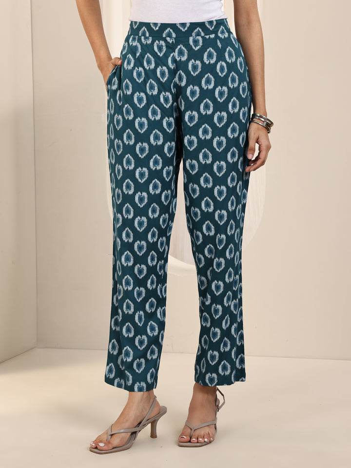 Teal Printed Rayon Straight Kurta Set