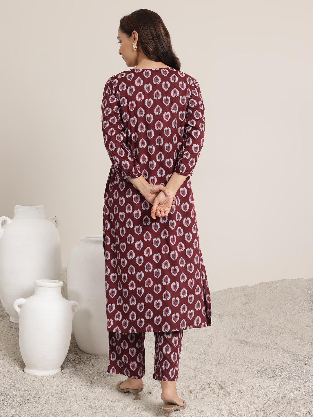 Maroon Printed Rayon Straight Kurta Set