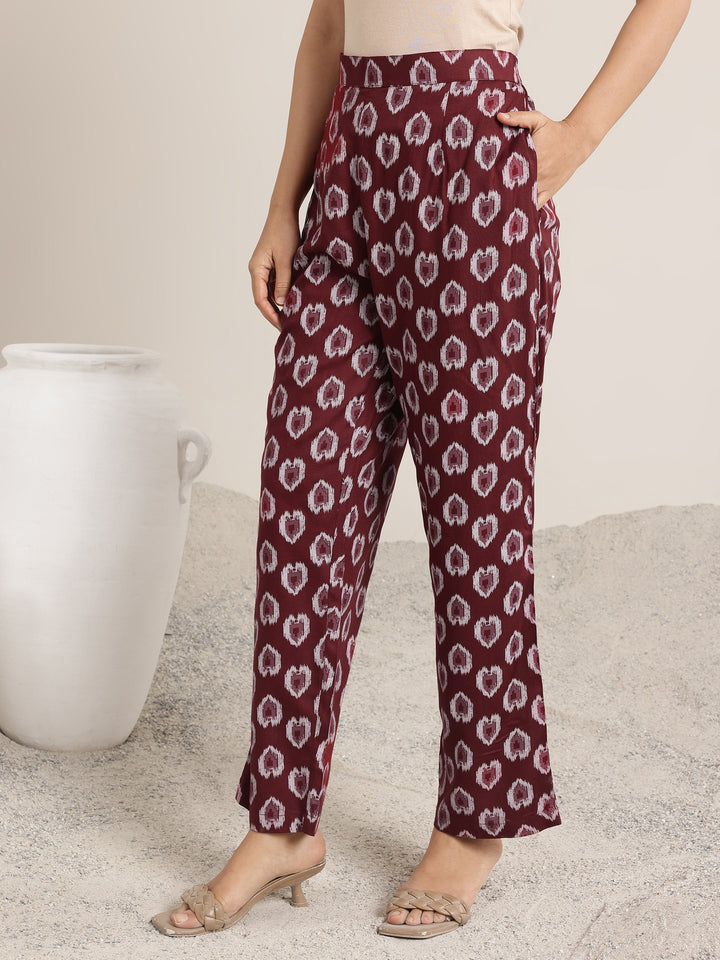 Maroon Printed Rayon Straight Kurta Set