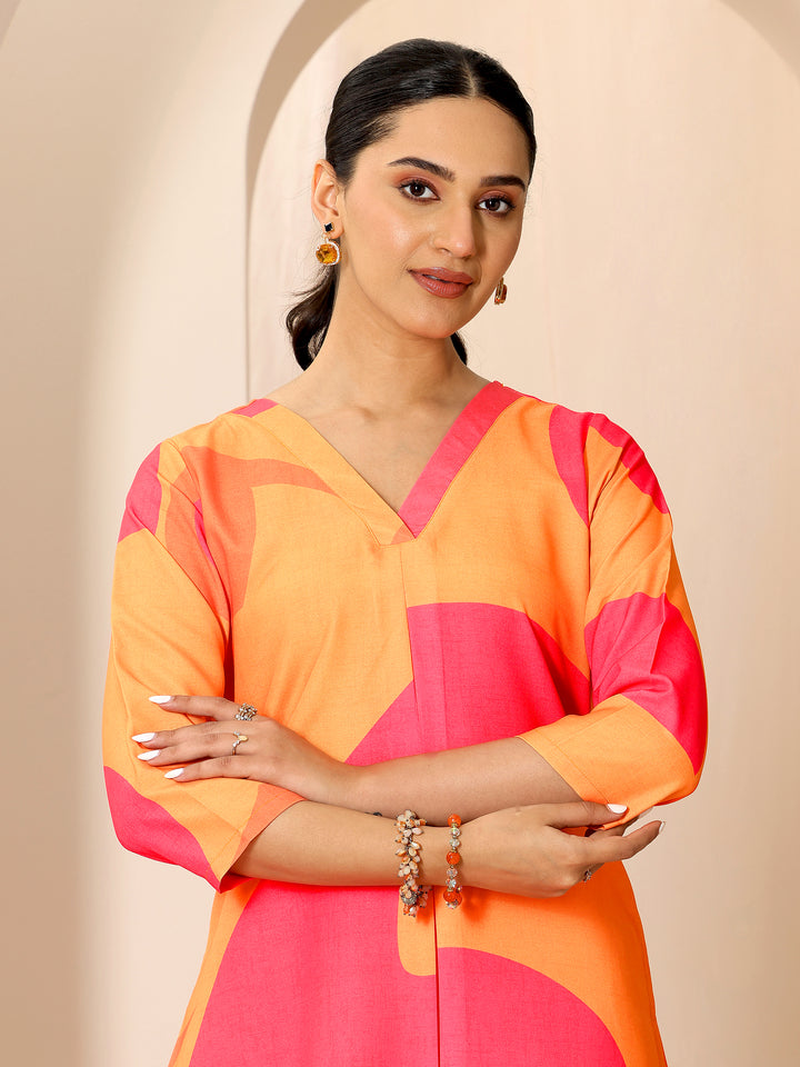 Multi Printed Rayon Straight Kurta Set