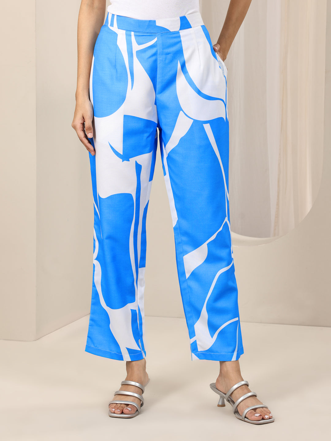 Blue Printed Rayon Straight Kurta Set