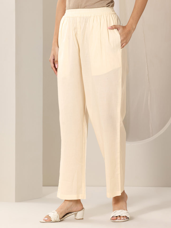 Off White Printed Cotton Straight Suit Set With Dupatta