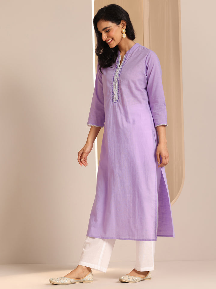 Lavender Yoke Design Cotton Straight Suit Set With Dupatta