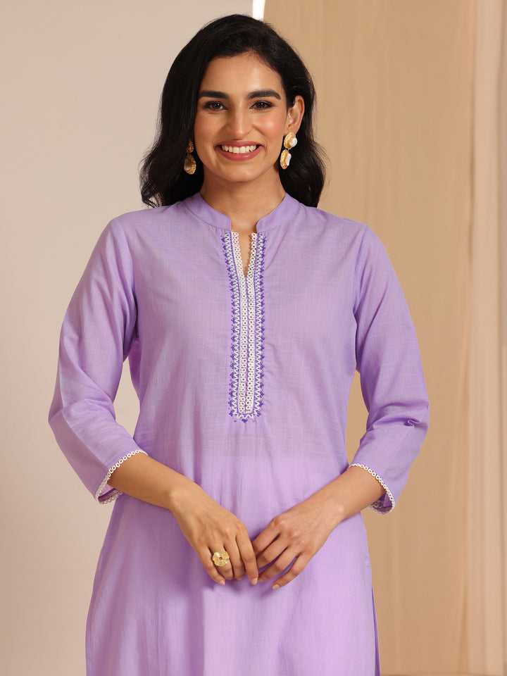 Lavender Yoke Design Cotton Straight Suit Set With Dupatta
