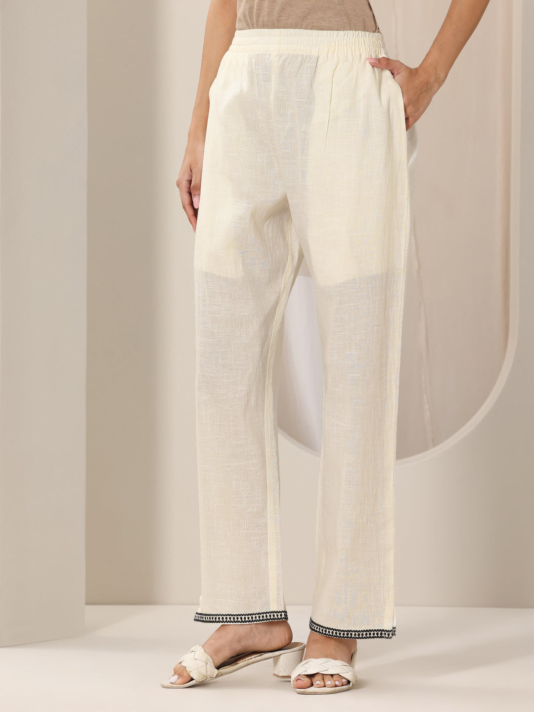 Off White Embroidered Cotton Straight Suit Set With Dupatta