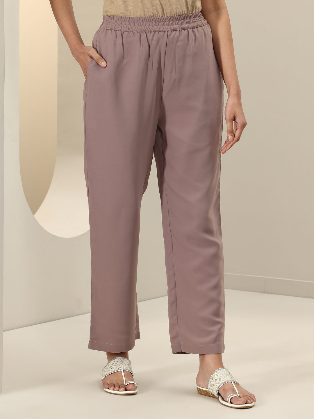 Mauve Embroidered Georgette Straight Suit Sets With Dupatta