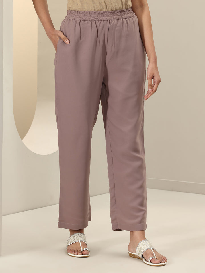 Mauve Embroidered Georgette Straight Suit Sets With Dupatta