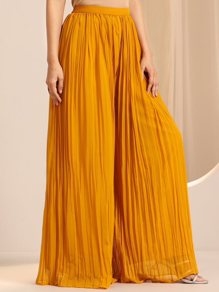 Mustard Embroidered Georgette Straight Suit Set With Dupatta