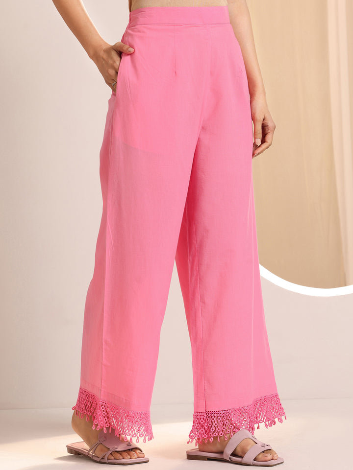 Pink Embroidered Cotton Straight Suit Set With Dupatta