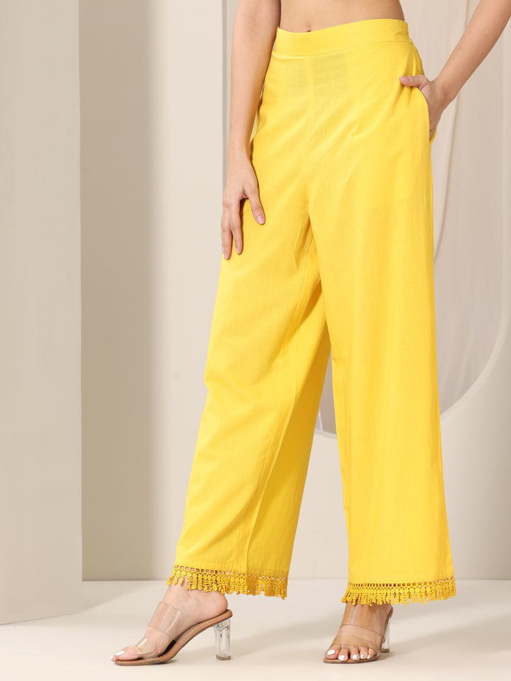 Yellow Embroidered Cotton Straight Suit Set With Dupatta