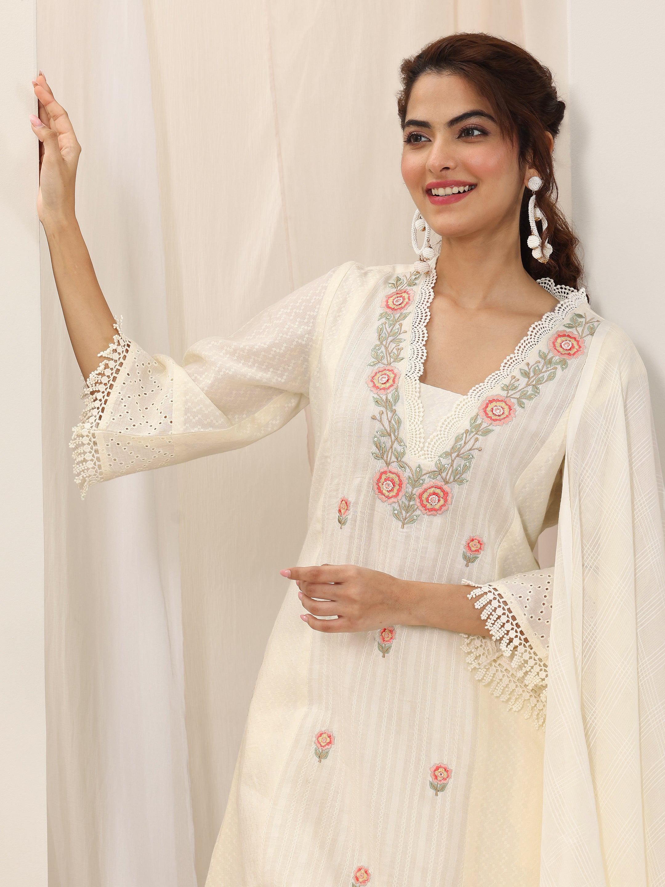 Off white & Rani Hand embroidered Designer Straight Suit main image 0