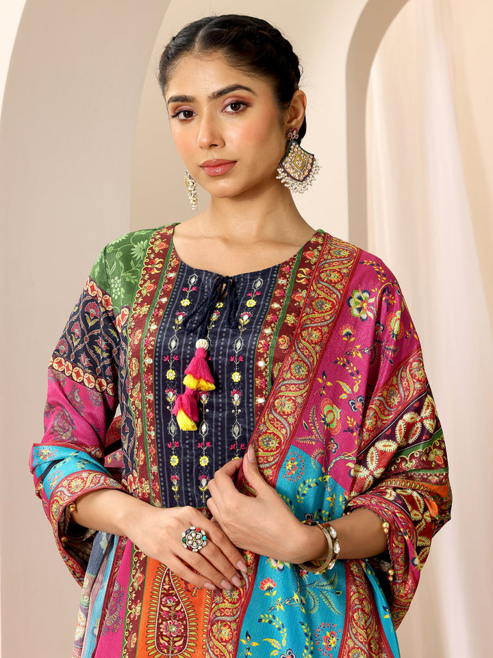 Multi Printed Chinon Straight Sharara Suit Set With Dupatta