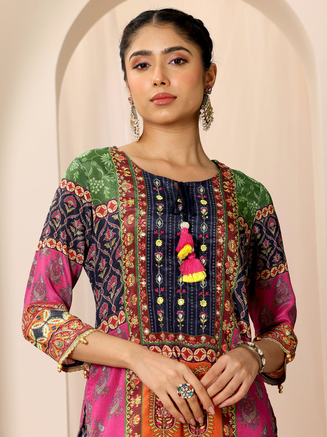 Multi Printed Chinon Straight Sharara Suit Set With Dupatta