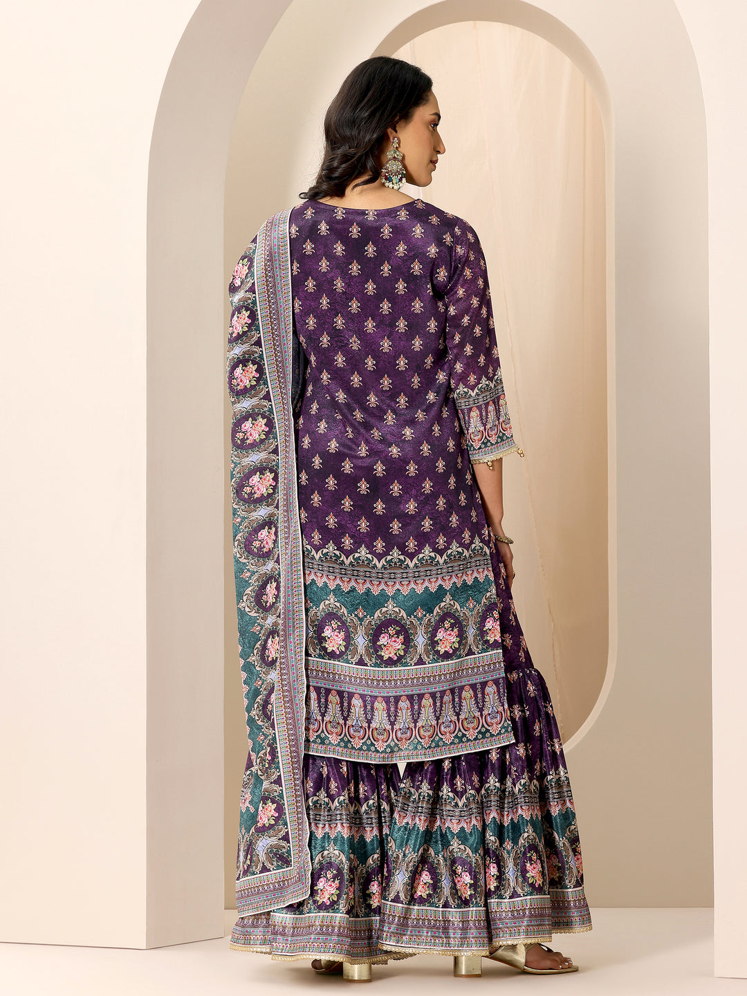 Multi Printed Chinon Straight Sharara Suit Set With Dupatta