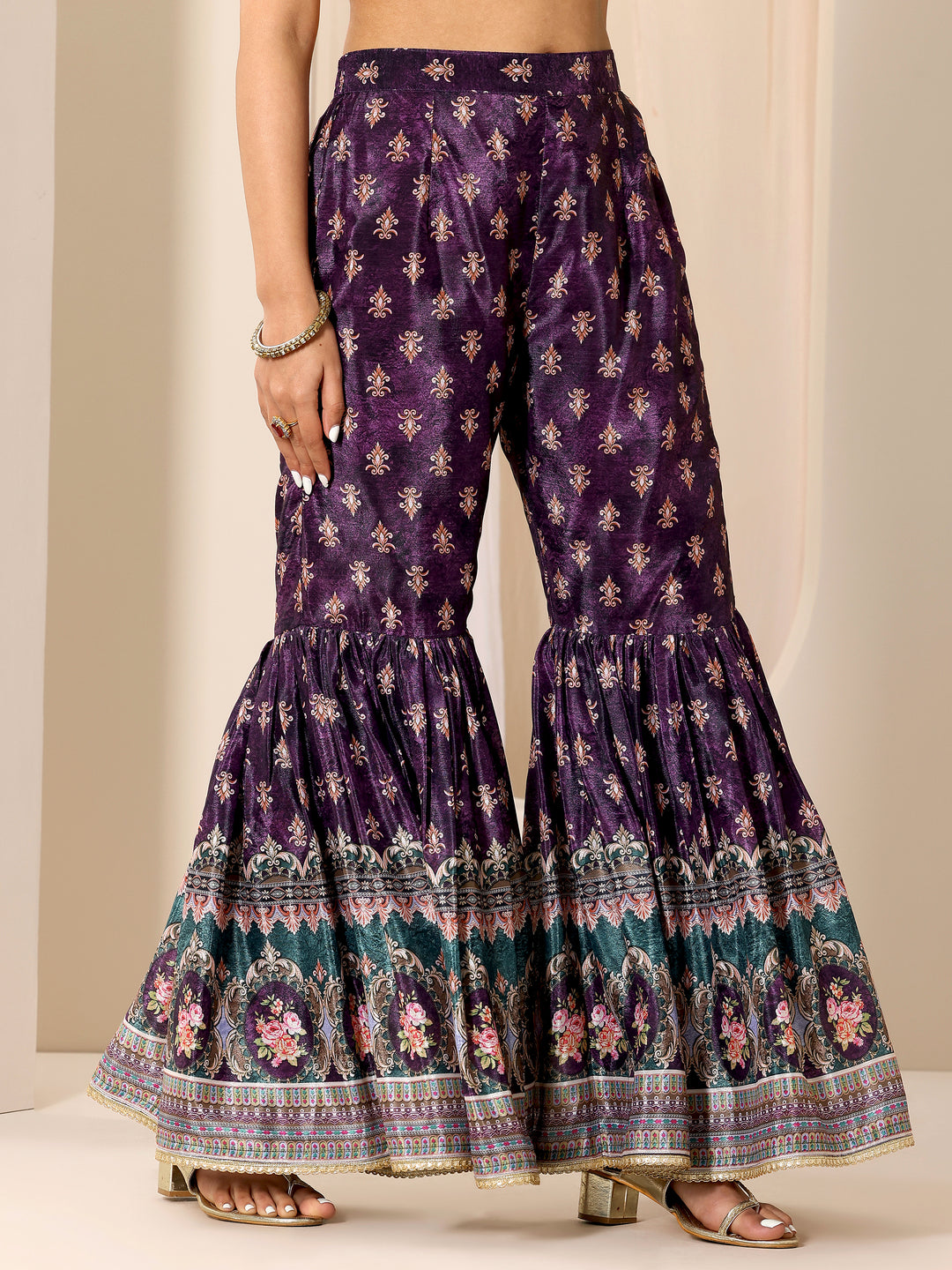 Multi Printed Chinon Straight Sharara Suit Set With Dupatta