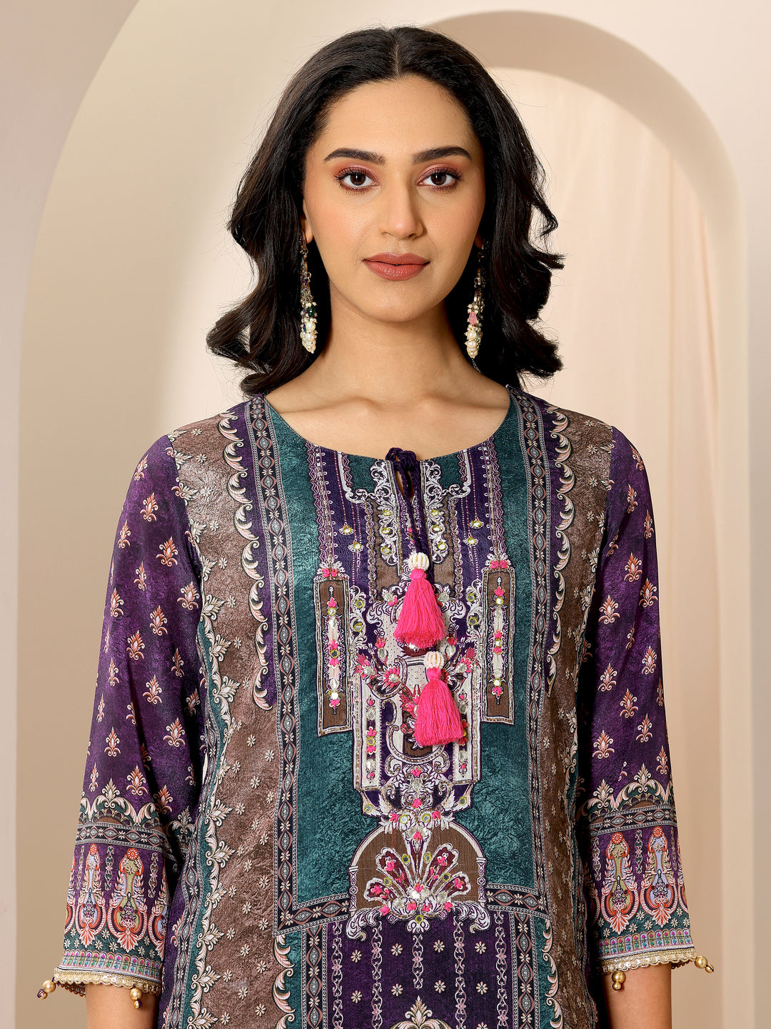 Multi Printed Chinon Straight Sharara Suit Set With Dupatta