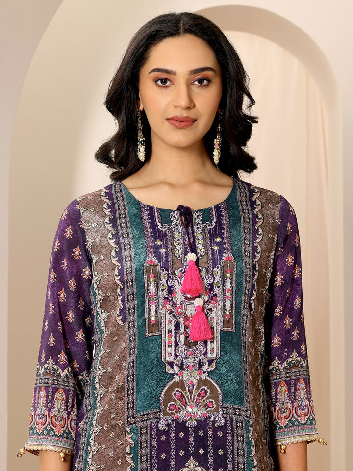 Multi Printed Chinon Straight Sharara Suit Set With Dupatta