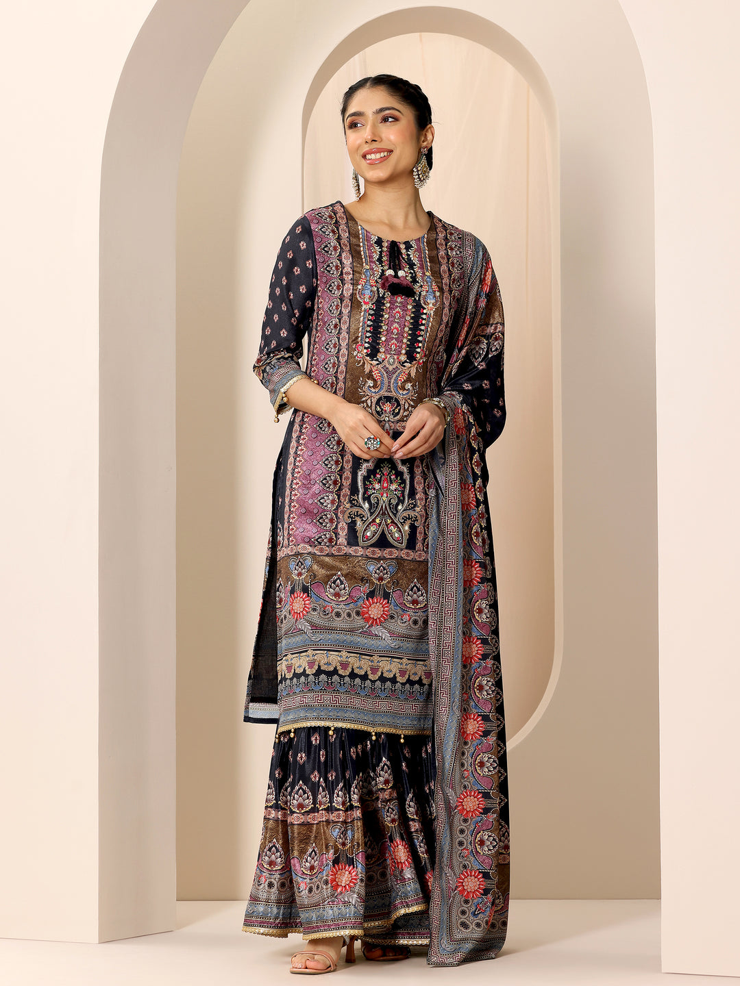 Multi Printed Chinon Straight Suit Set With Dupatta