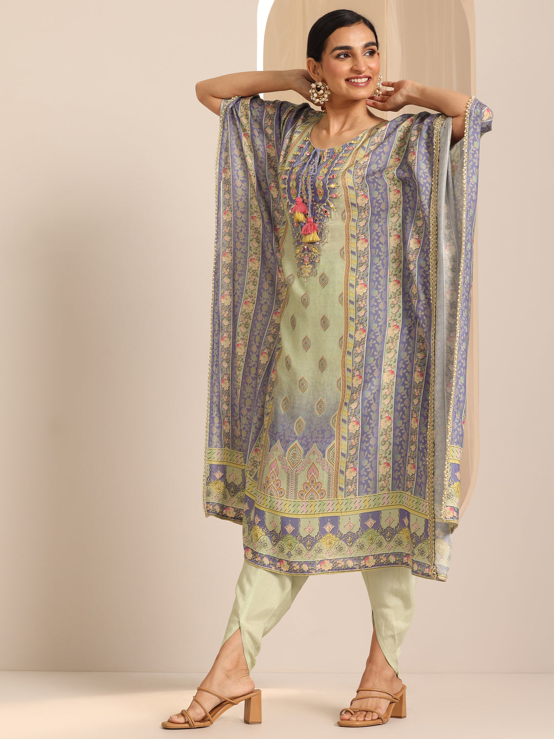 Multi Printed Muslin A-Line Kurta Set