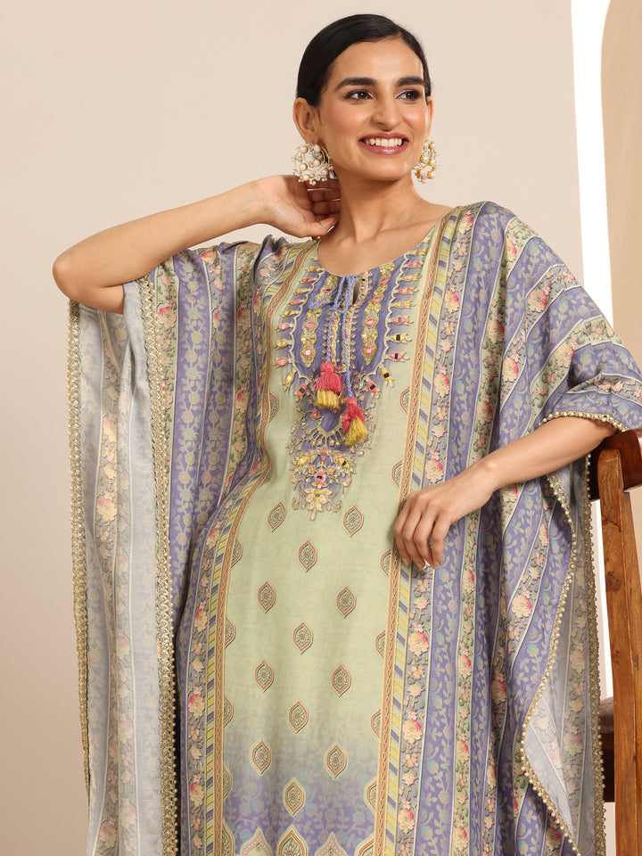 Multi Printed Muslin A-Line Kurta Set