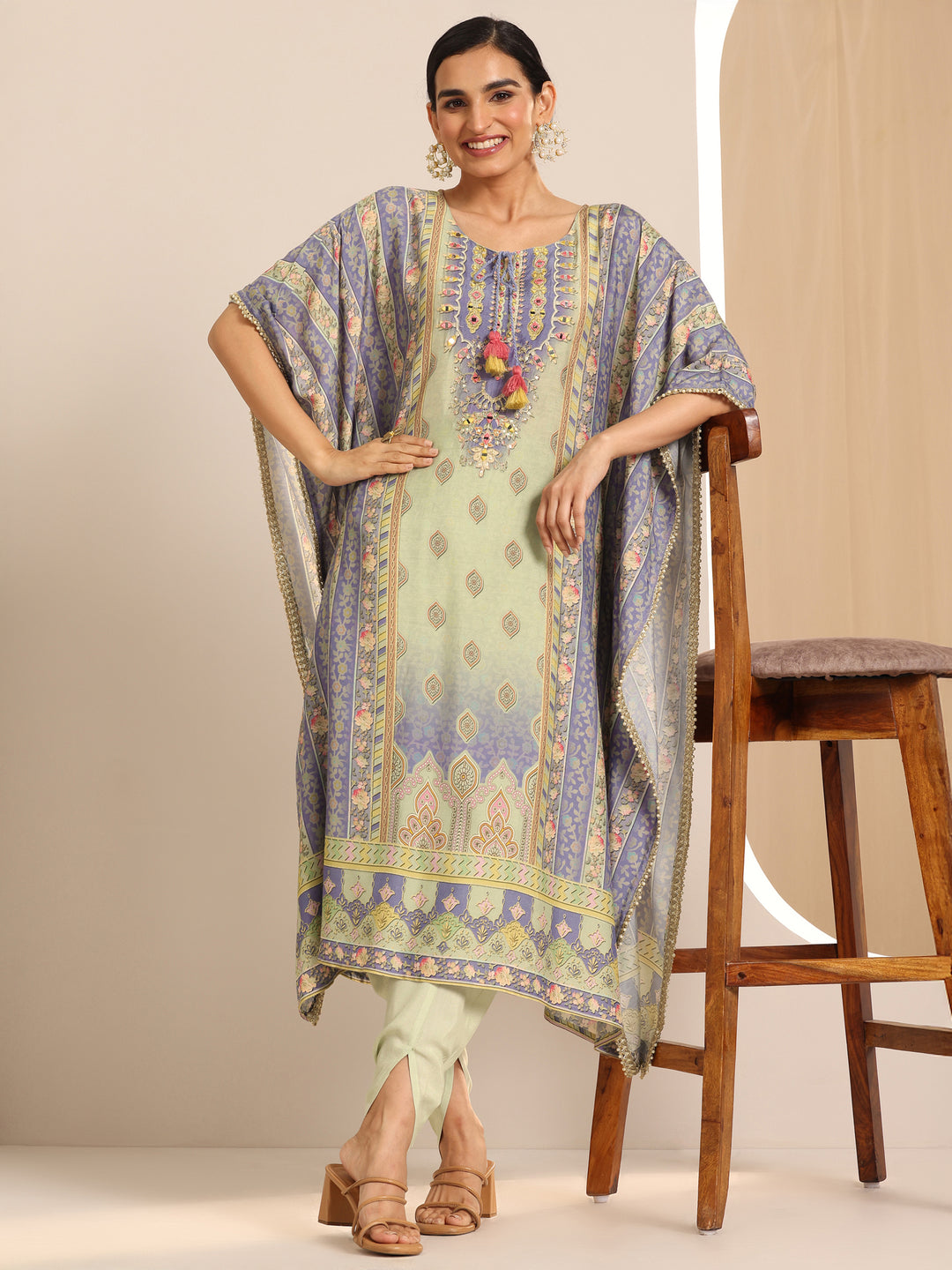 Multi Printed Muslin A-Line Kurta Set