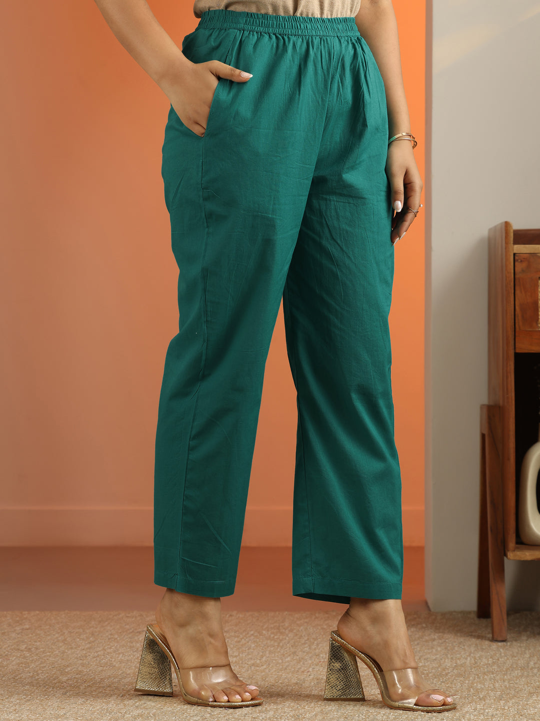 Teal Woven Design Cotton Straight Suit Set With Dupatta