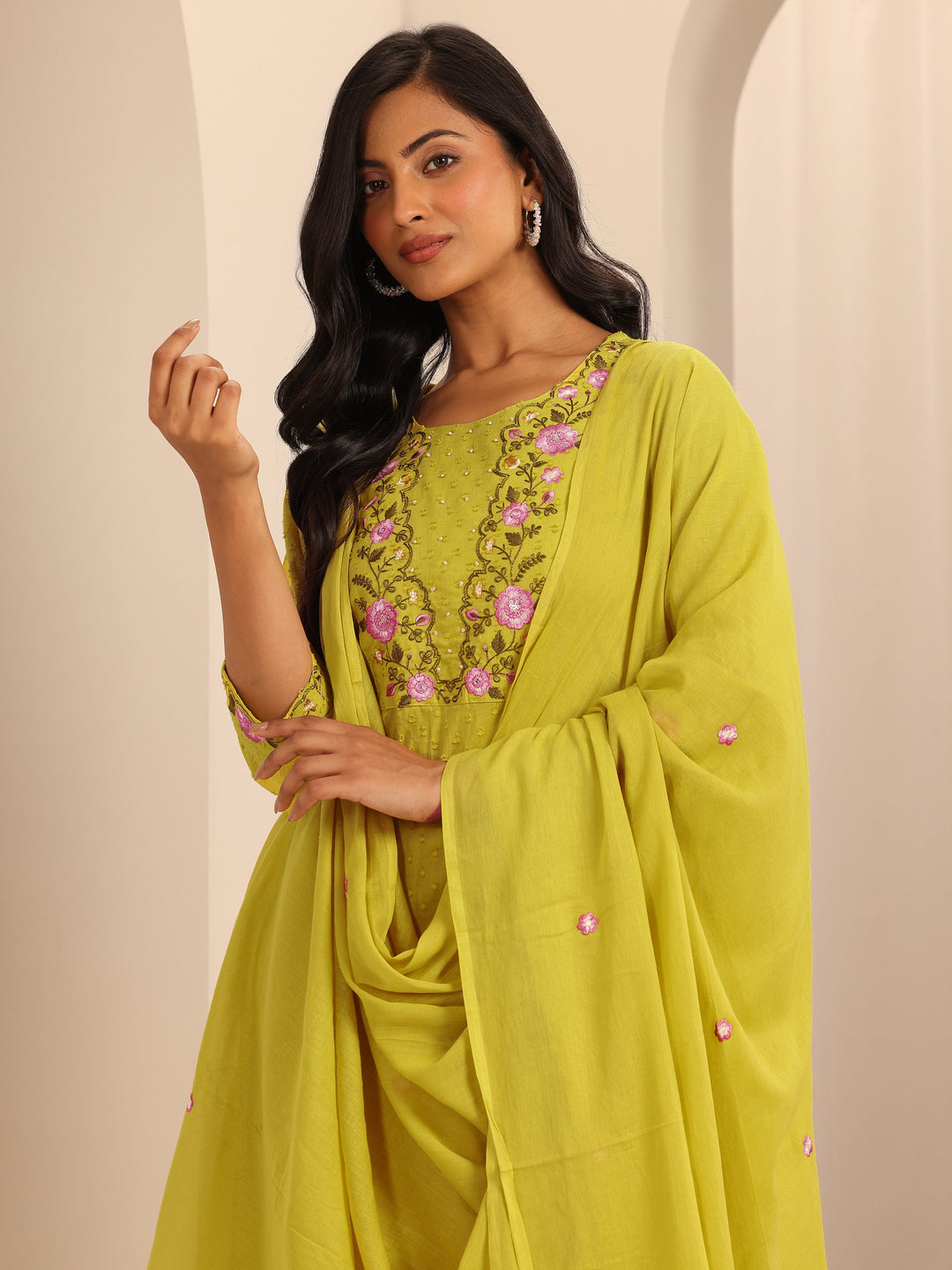Yellow Yoke Design Cotton Straight Suit Set With Dupatta