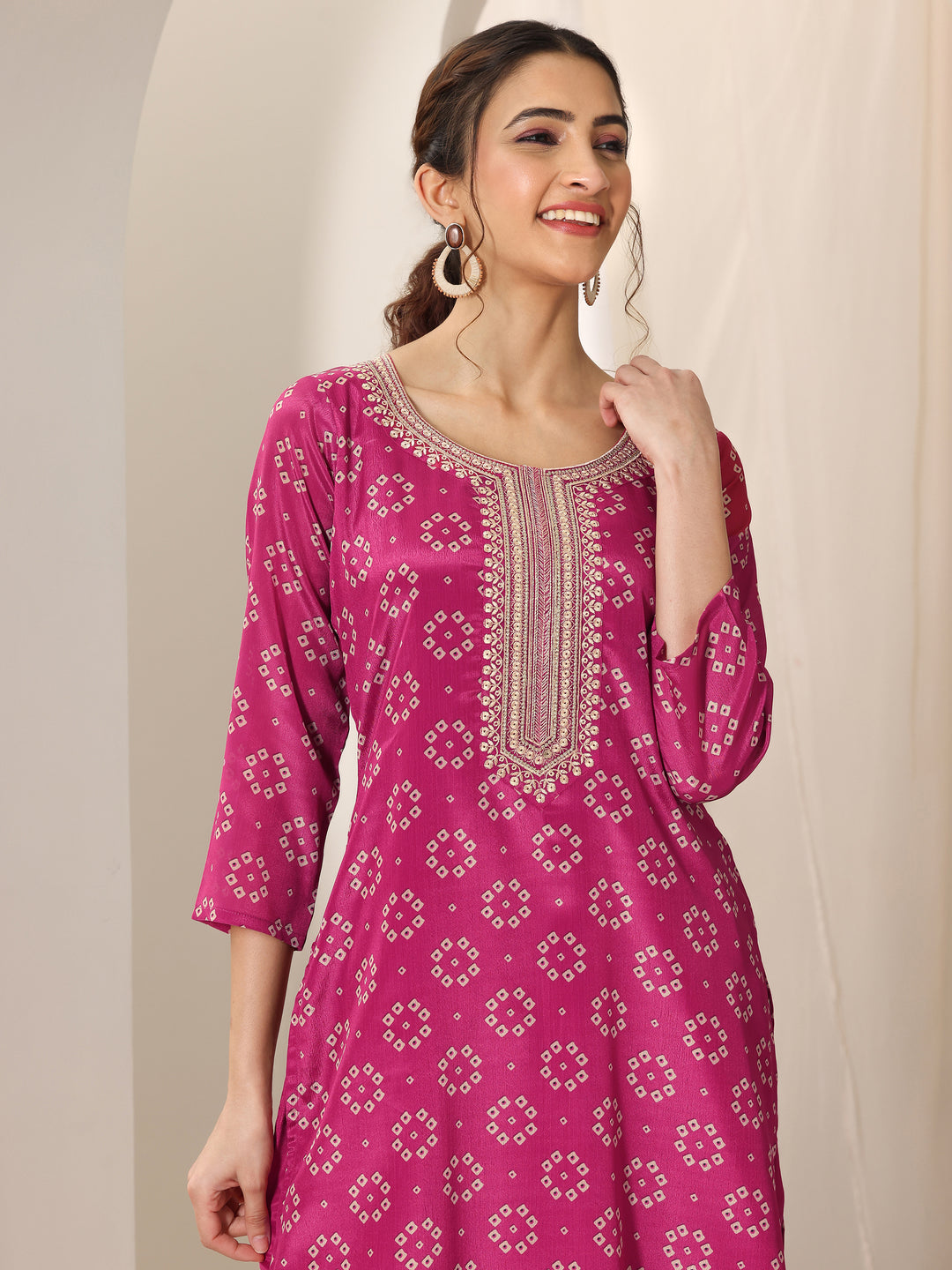 Pink Printed Silk Blend Straight Suit Set With Dupatta