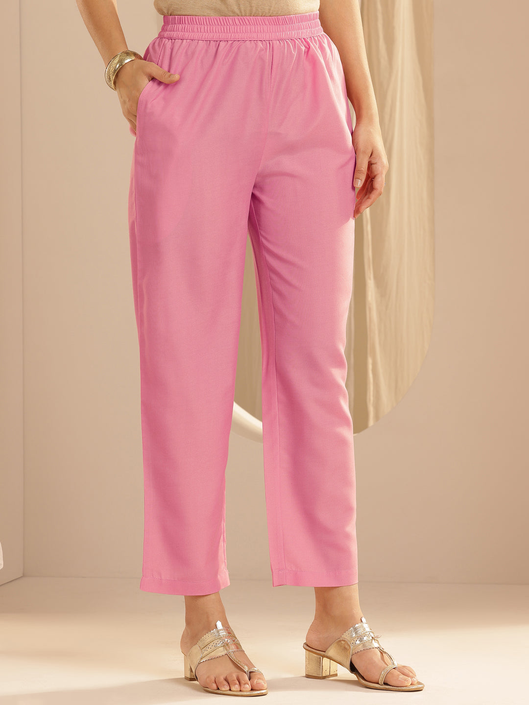 Pink Woven Design Silk Blend Straight Suit Set With Dupatta