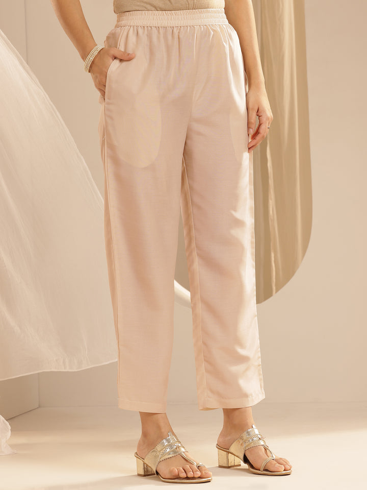 Taupe Woven Design Silk Blend Straight Suit Set With Dupatta