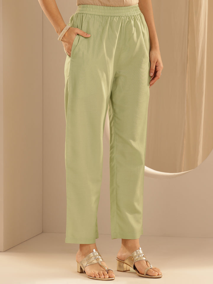 Green Woven Design Silk Blend Straight Suit Set With Dupatta