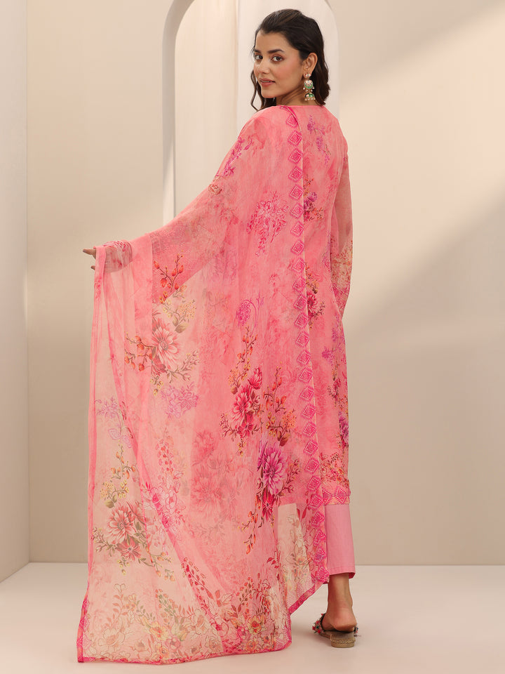 Coral Printed Organza Straight Suit Set With Dupatta