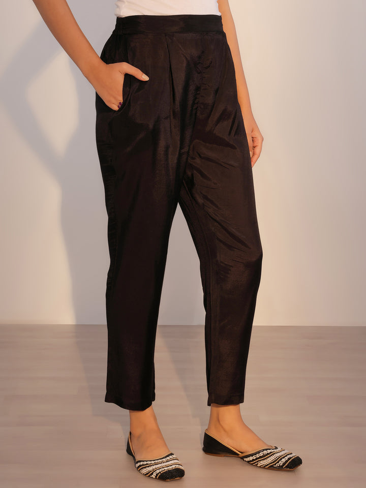 Black Printed Silk Blend Straight Suit With Dupatta