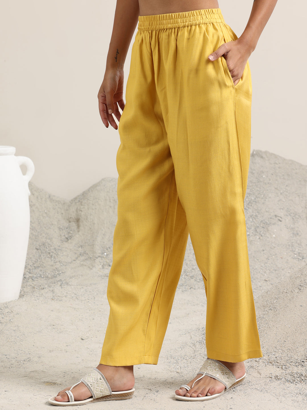 Mustard Printed Cotton Straight Suit With Dupatta