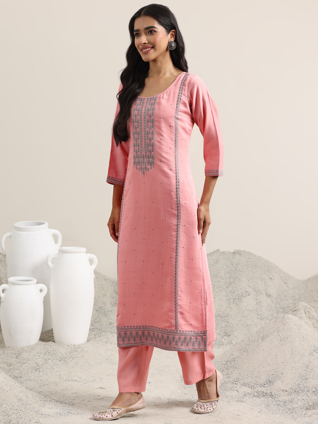Pink Printed Cotton Straight Suit With Dupatta