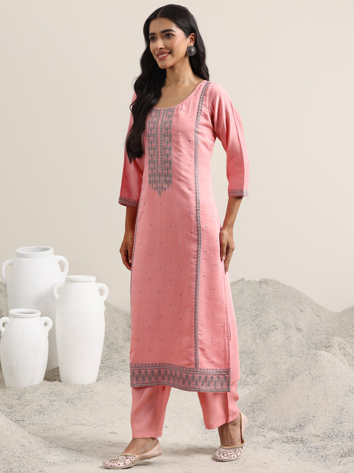 Pink Printed Cotton Straight Suit With Dupatta