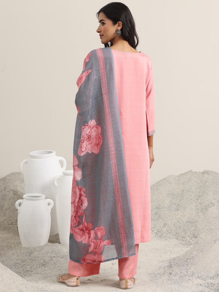 Pink Printed Cotton Straight Suit With Dupatta