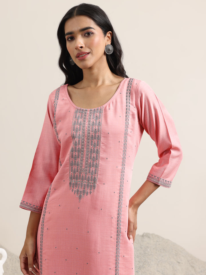 Pink Printed Cotton Straight Suit With Dupatta