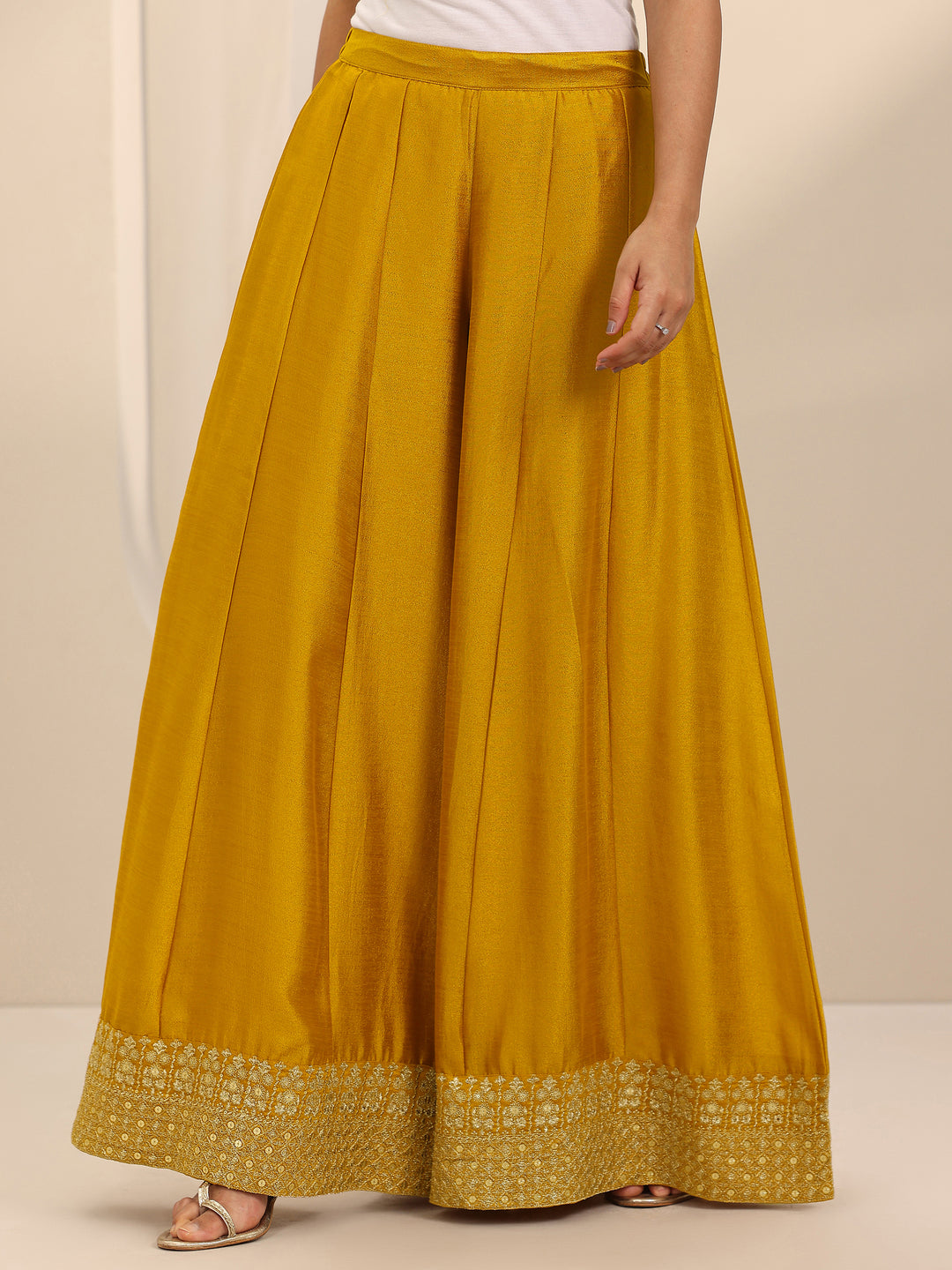 Mustard Embellished Silk Blend Straight Suit Set With Dupatta