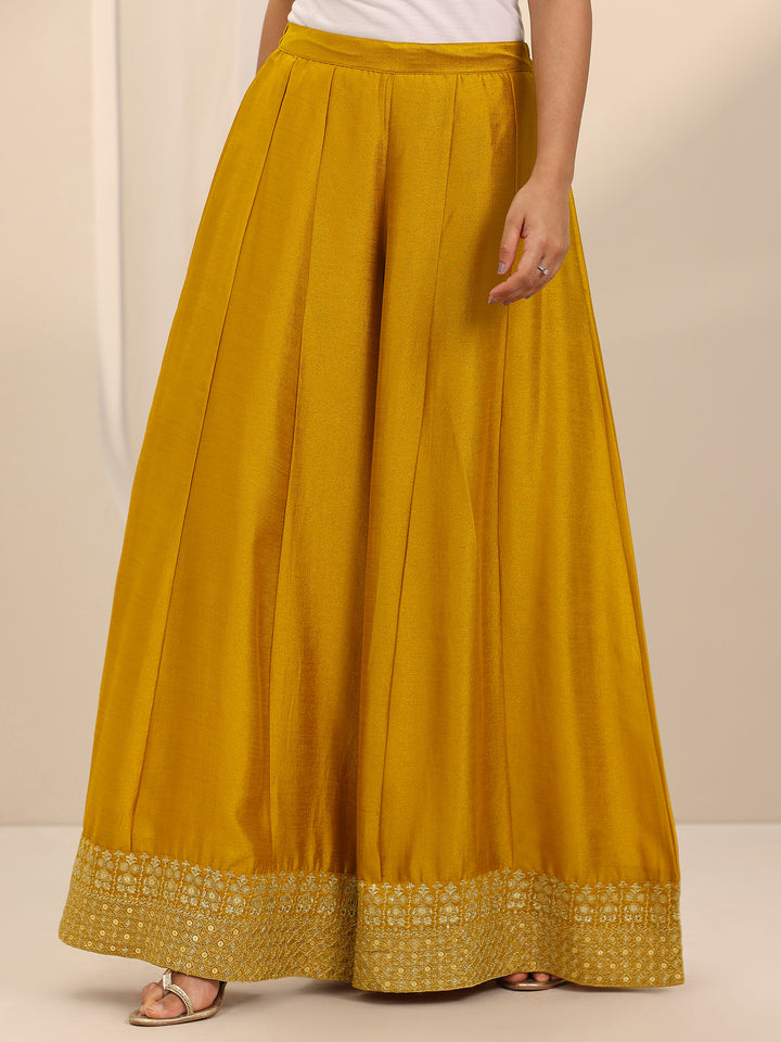 Mustard Embellished Silk Blend Straight Suit Set With Dupatta