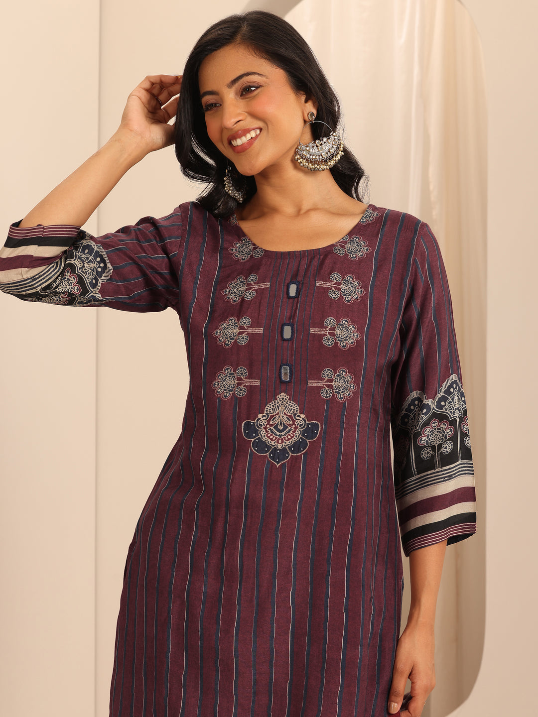 Maroon Printed Muslin Straight Suit Set With Dupatta