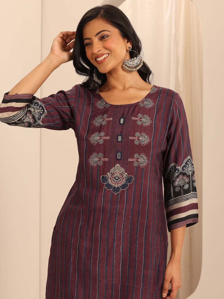 Maroon Printed Muslin Straight Suit Set With Dupatta