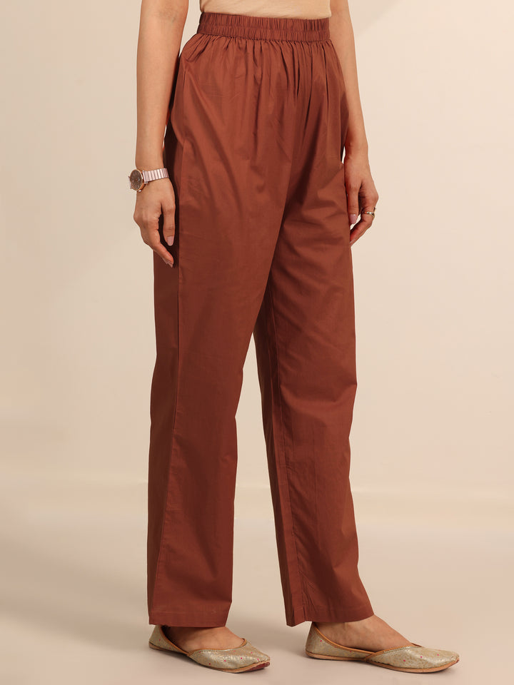 Rust Embroidered Cotton Blend Anarkali Suit Set With Dupatta