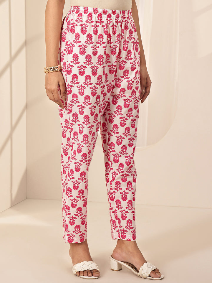 Off White Printed Cotton Straight Suit Sets With Dupatta