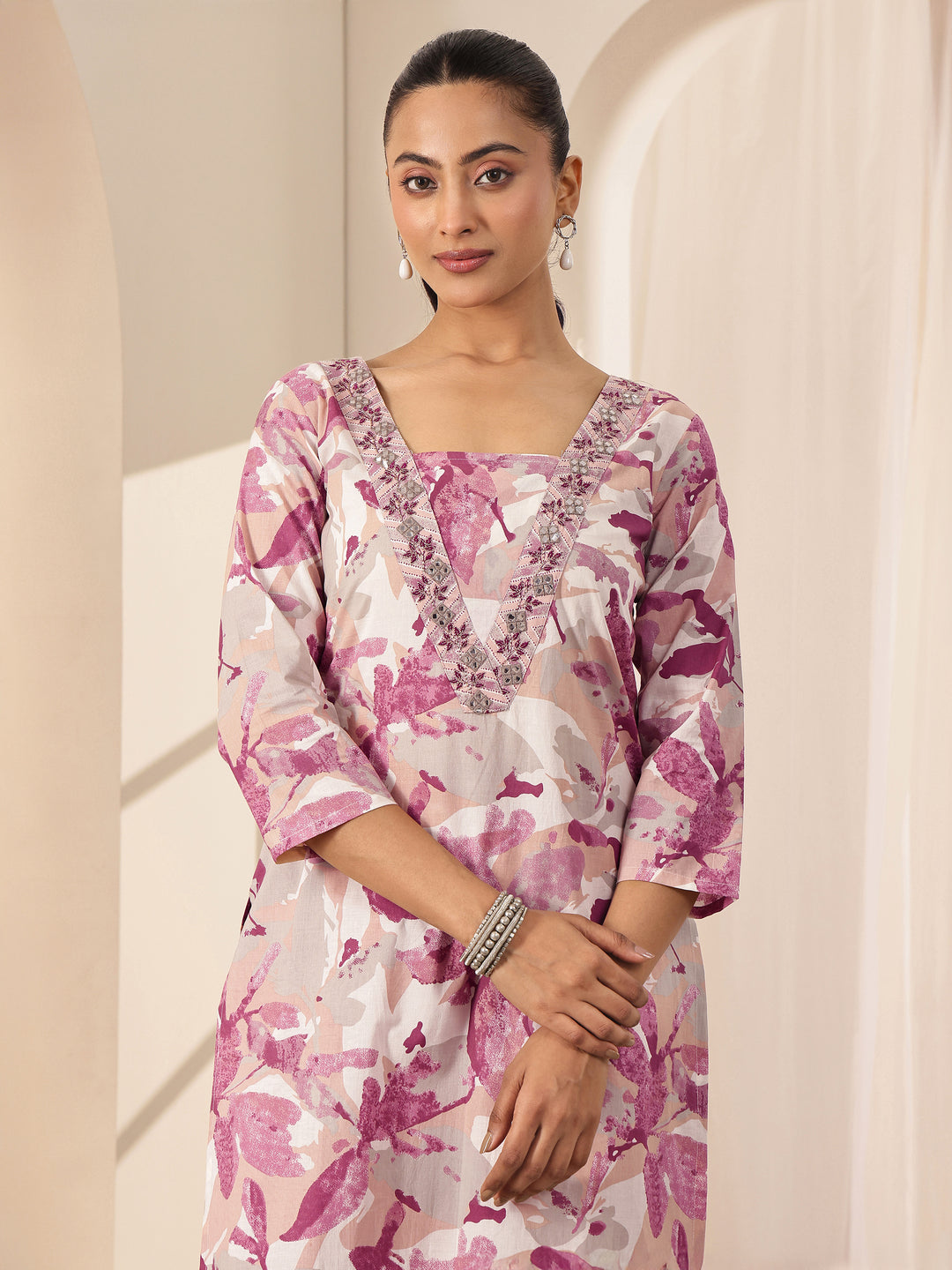 Off White Printed Cotton Straight Suit Sets With Dupatta