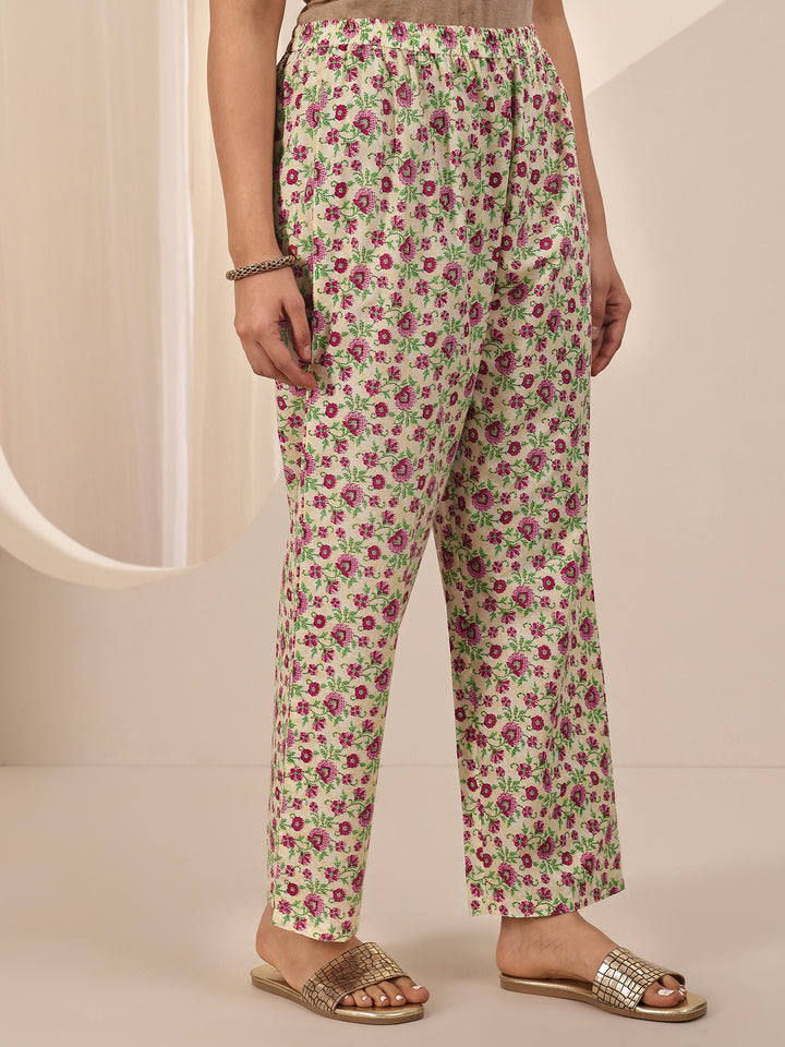 Off White Printed Cotton Straight Suit Sets With Dupatta