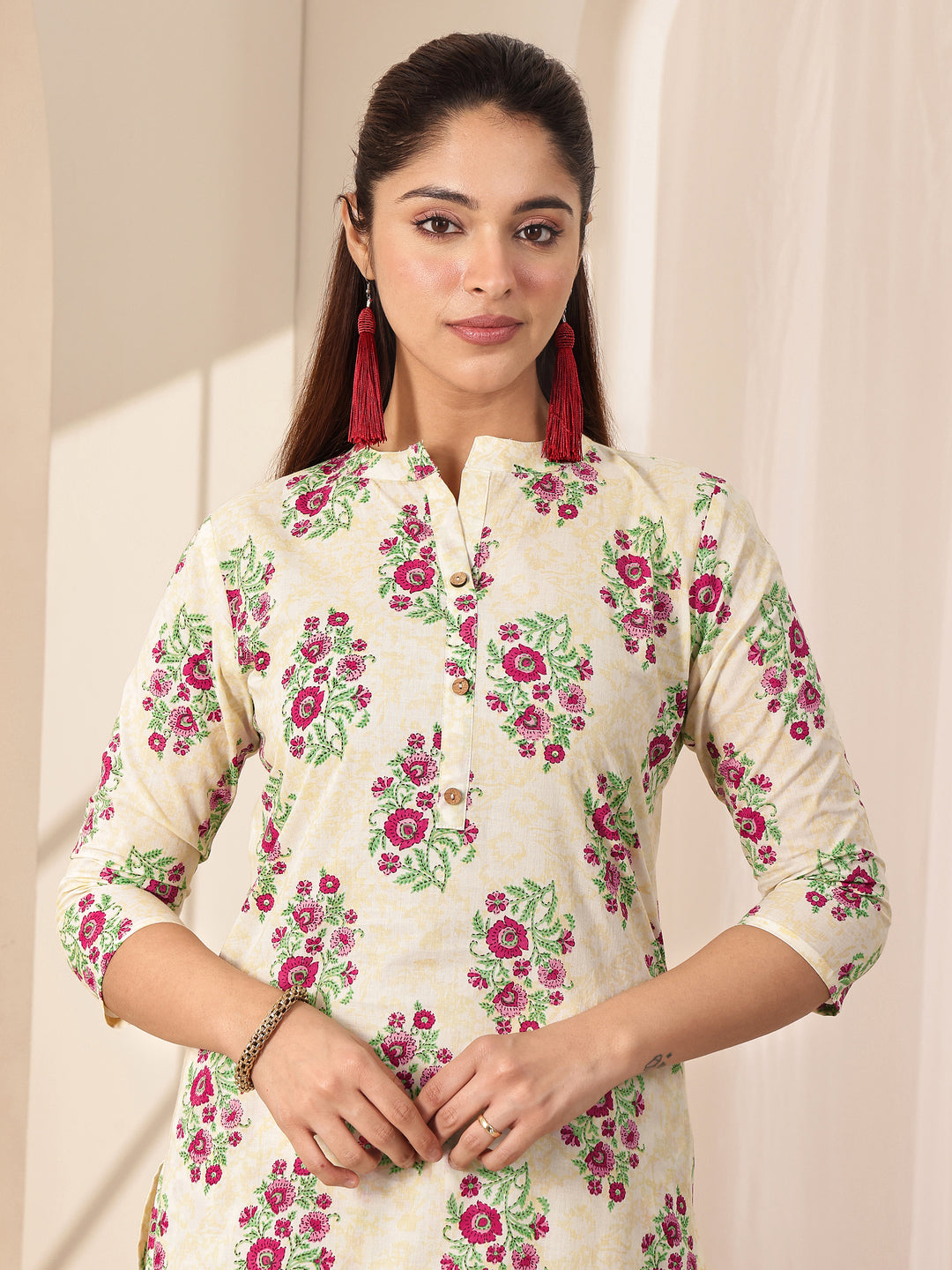 Off White Printed Cotton Straight Suit Sets With Dupatta