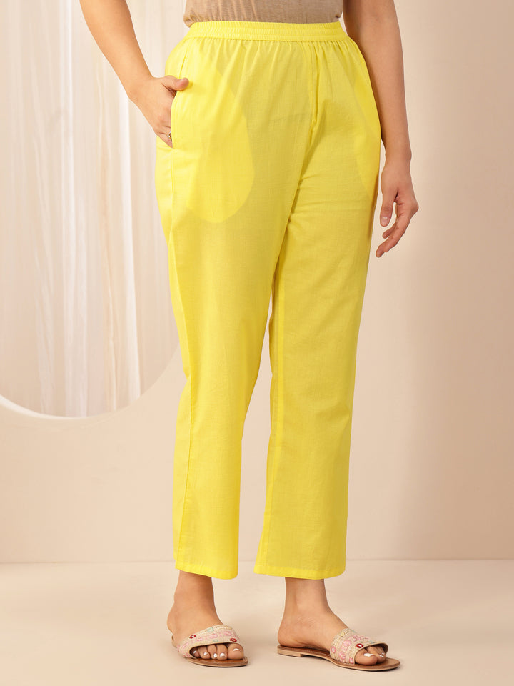 Yellow Printed Cotton Straight Suit Sets With Dupatta