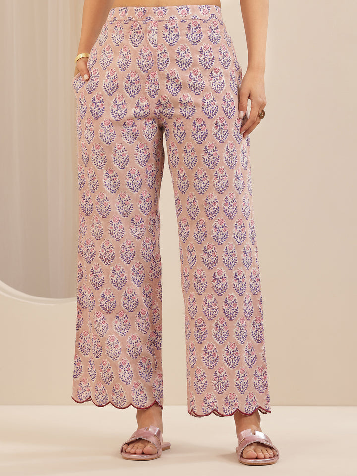 Pink Printed Cotton Straight Suit Sets With Dupatta